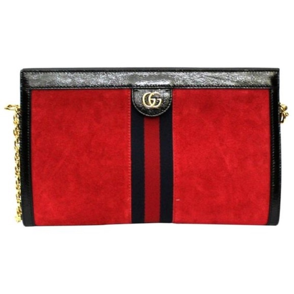 Gucci Ophidia Red Suede Chain Shoulder Bag - Picture 1 of 14